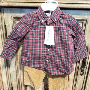 Polo by Ralph Lauren Red and Green Plaid Kids Shirt Set